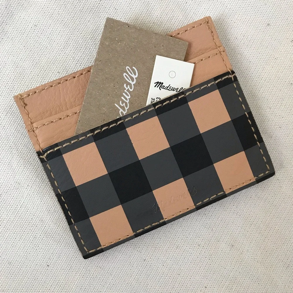 NWT Madewell  THE LEATHER CARD CASE: GINGHAM EDITION